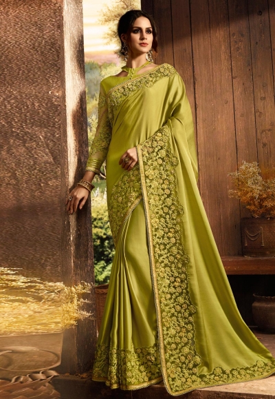 Green silk saree with blouse  5406